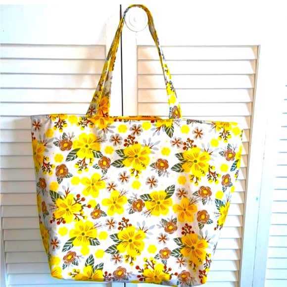 Handmade Colorful Floral Fabric Tote Bag All Purpose Carry All Shoulder Purse - Picture 3 of 9